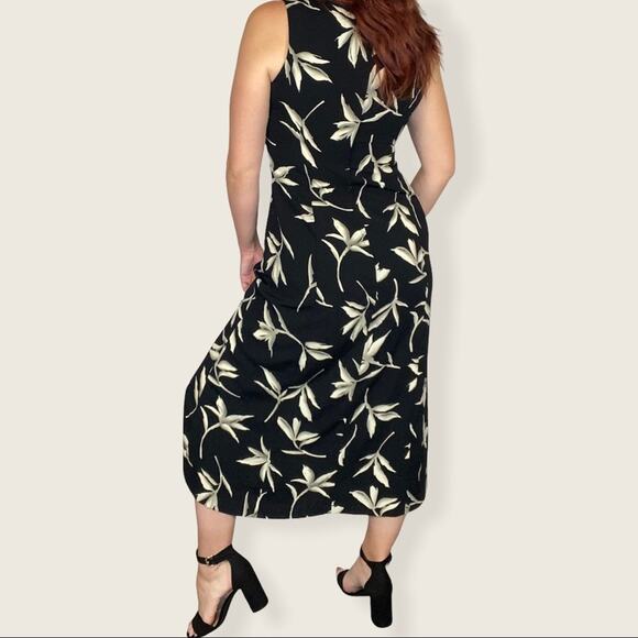 Vintage 90s Size 8 Neutral Tropical Floral Print Sleeveless Midi/Maxi Dress - Picture 8 of 11